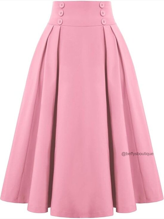 Dresses & Skirts - Vintage High Waist Pleated Midi A-Line Skirt with Pockets